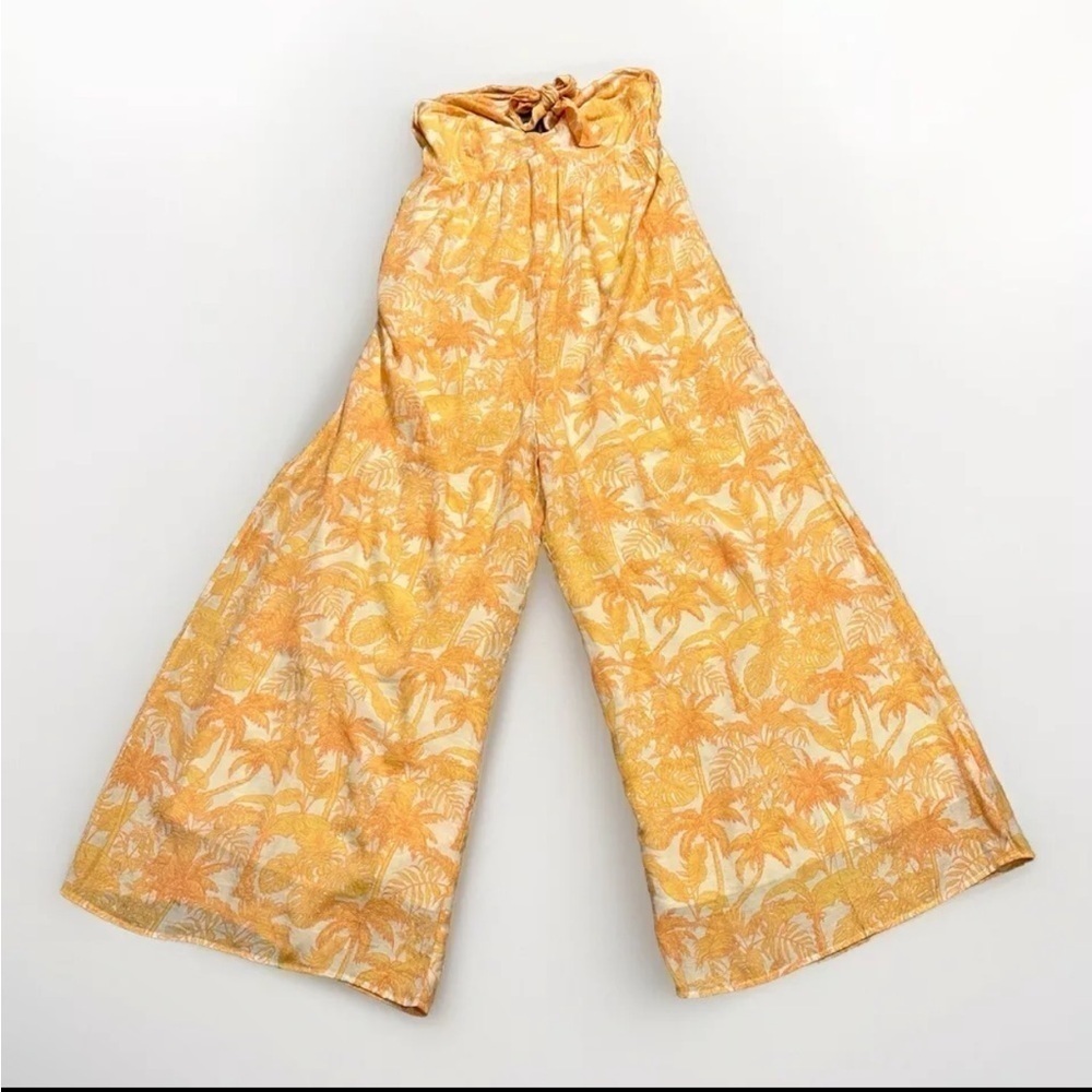 New STORIA Jumpsuit Wide Leg Sz L PALM TREE STRAPLESS Hawaiian Tropical Vacation - Picture 2 of 11
